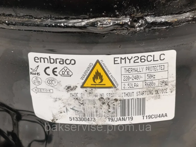 Компресор до холодильника EMBRACO ASPERA EMY26CLC R600a  Б/У, изображение 6