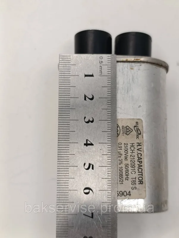 Конденсатор високовольтний мікрохвильової HCH-212091C 0.91 mf 2100 V Б/У (2/1 фішки, 6 мм), изображение 6