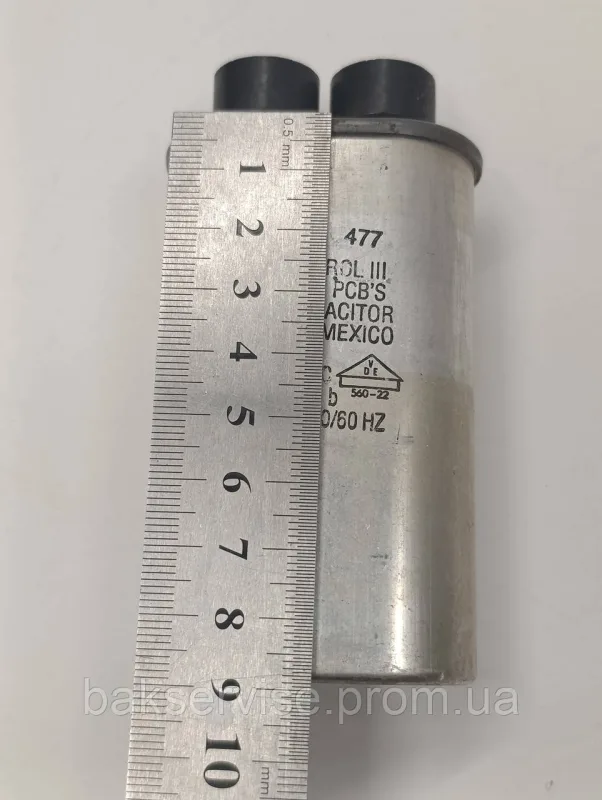 Конденсатор високовольтний мікрохвильової 23L6278R 920uF 2100VAC Б/У (2 фішки, 6 мм), изображение 4