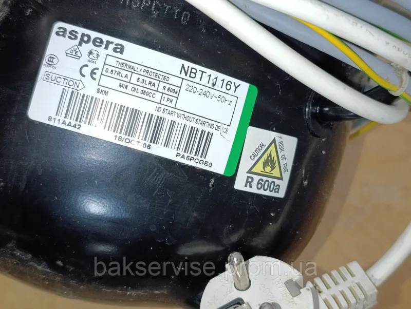 Компресор Aspera NBT1116Y до холодильника Snaige RF360  з кабелями для підключення Б/У, изображение 6